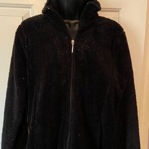 Basic Editions black sparkle fleece zip up jacket new size large